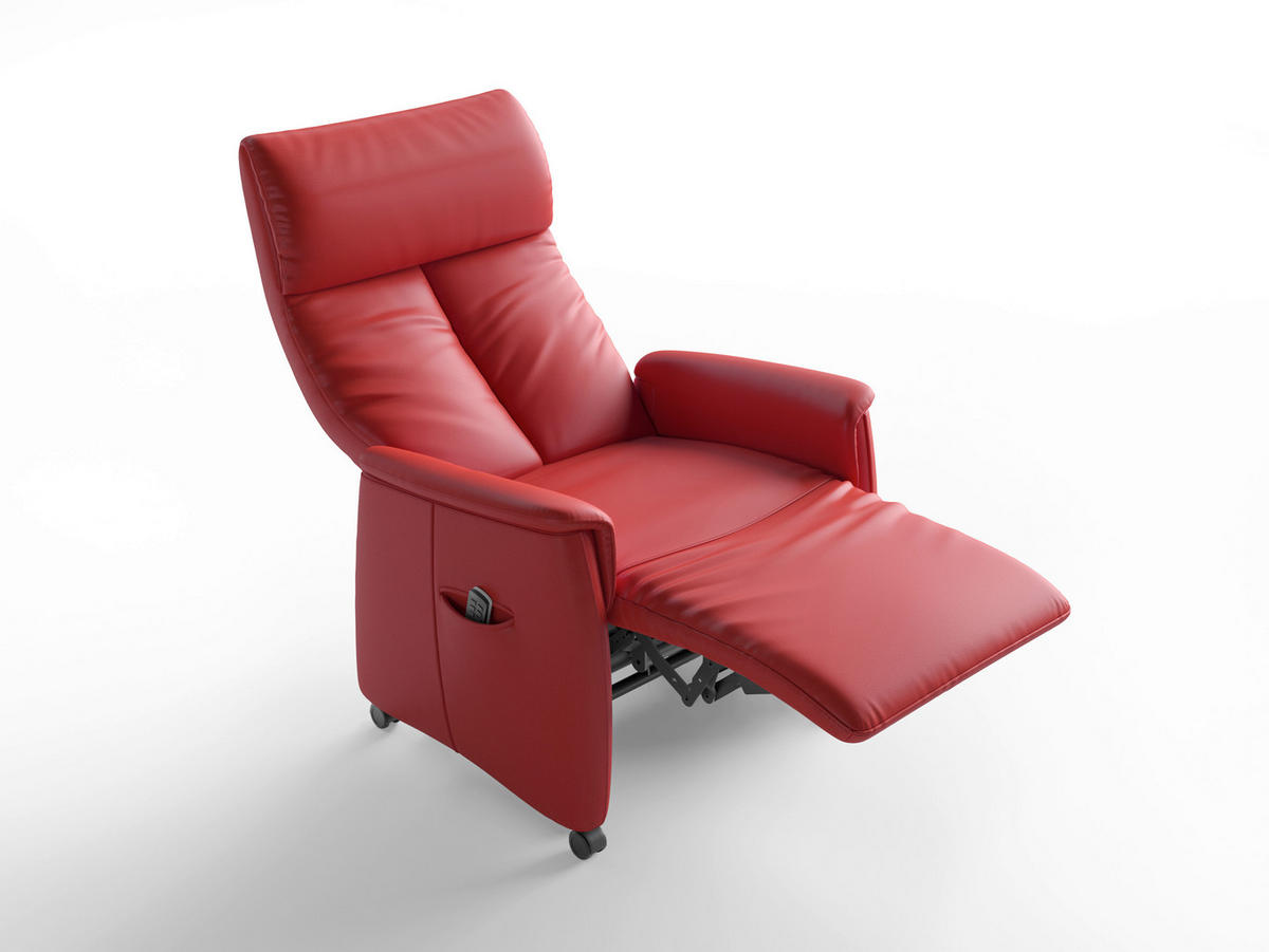 RELAXSESSEL TV CREMONA COMFORT E L3 Echtleder Kopfteilverstellung, Fußteilverstellung, Rücken echt    - Rot/Schwarz, Basics, Leder/Kunststoff (76/114/84cm) - Sit & More