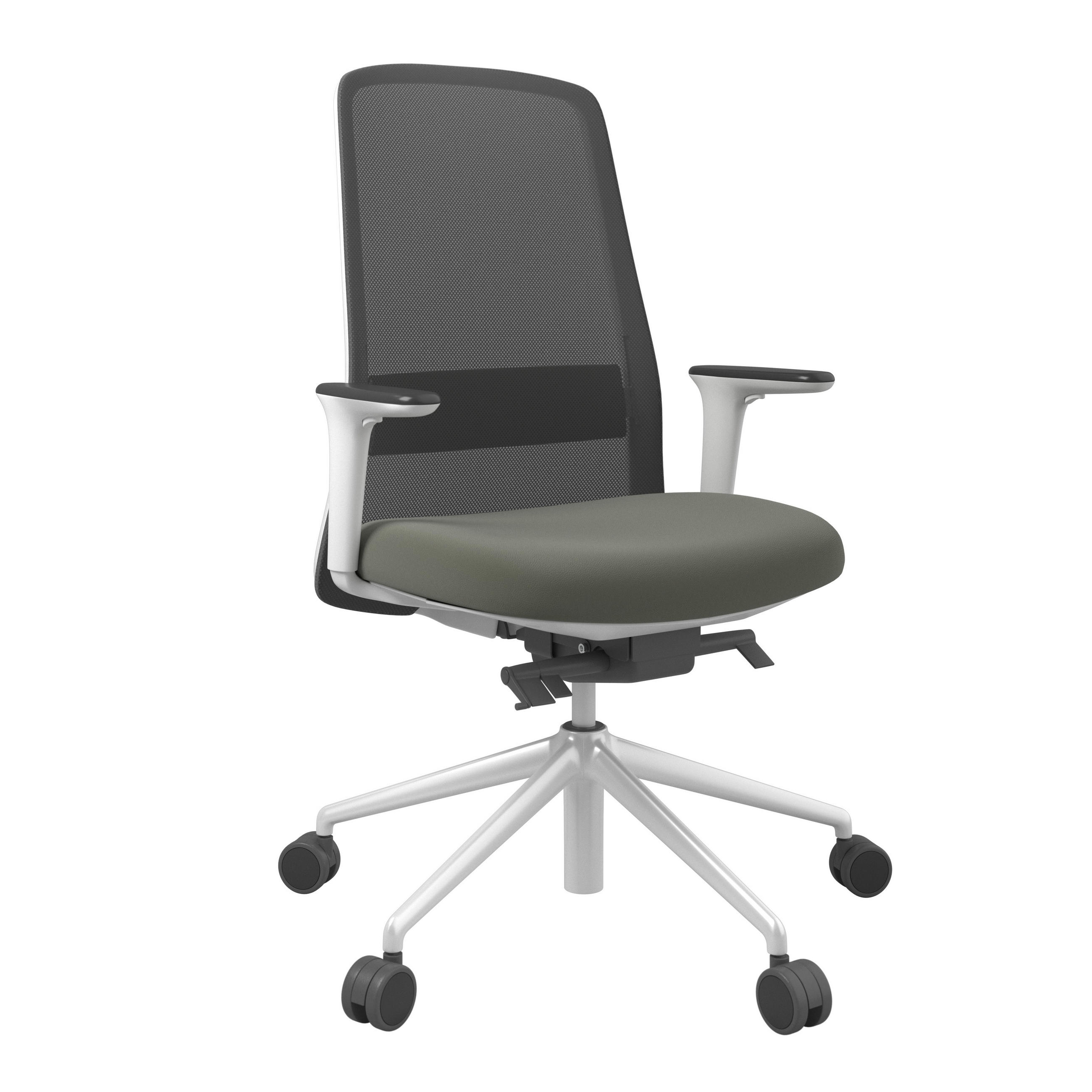 DREHSTUHL Schwarz, Weiß, Schieferfarben  - Schieferfarben/Schwarz, MODERN, Leder/Kunststoff (70/103-115/70cm)