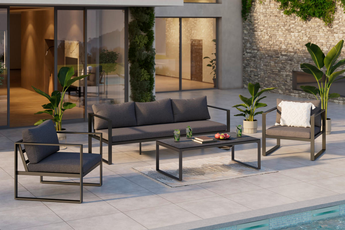 3-SITZER-SOFA  in Webstoff Anthrazit  - Anthrazit, MODERN, Textil/Metall (198/63/76cm) - Ambia Garden