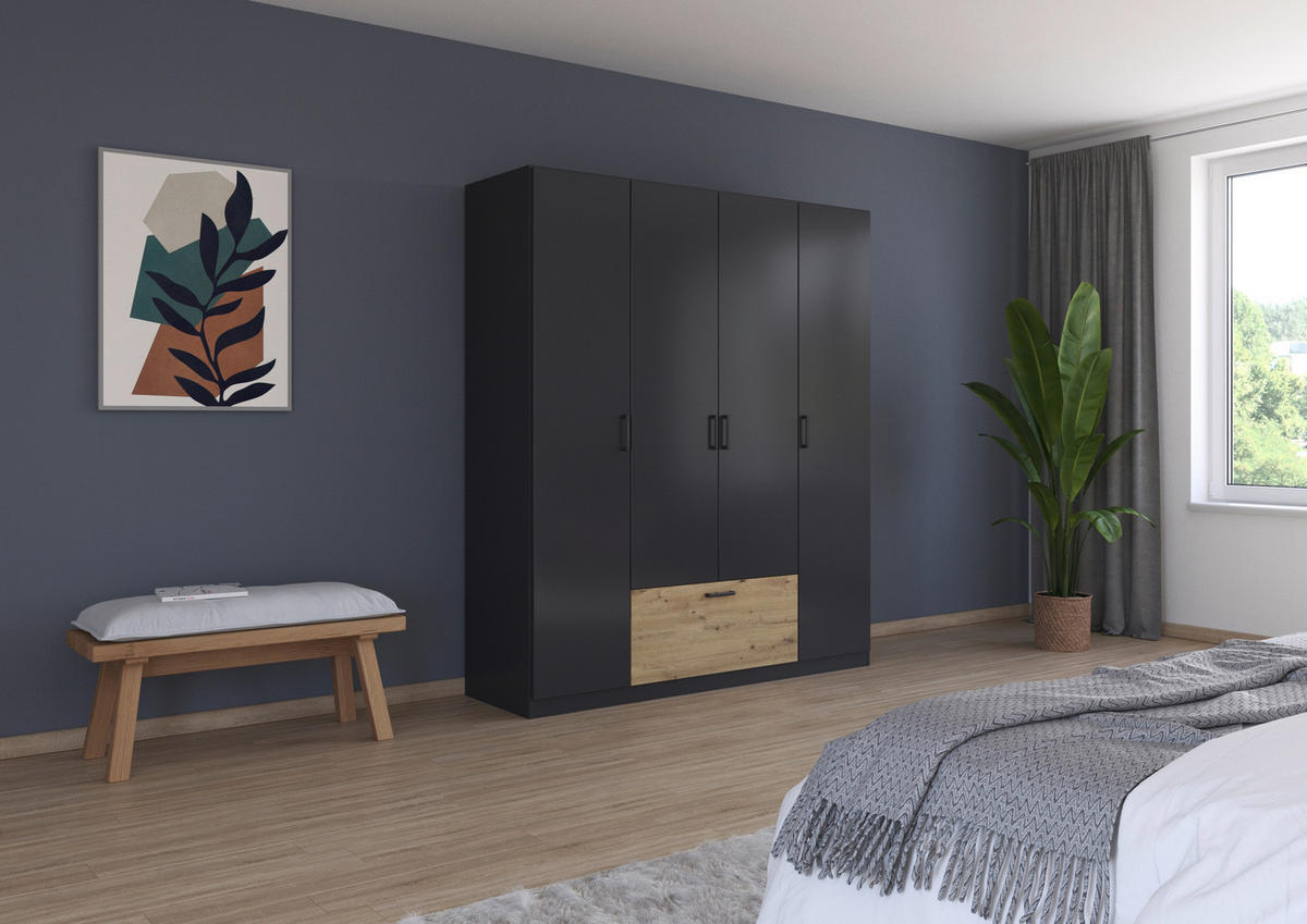 KLEIDERSCHRANK in Grau, Eiche Artisan  - Eiche Artisan/Grau, Basics, Holzwerkstoff/Metall (181/210/54cm) - Boxxx
