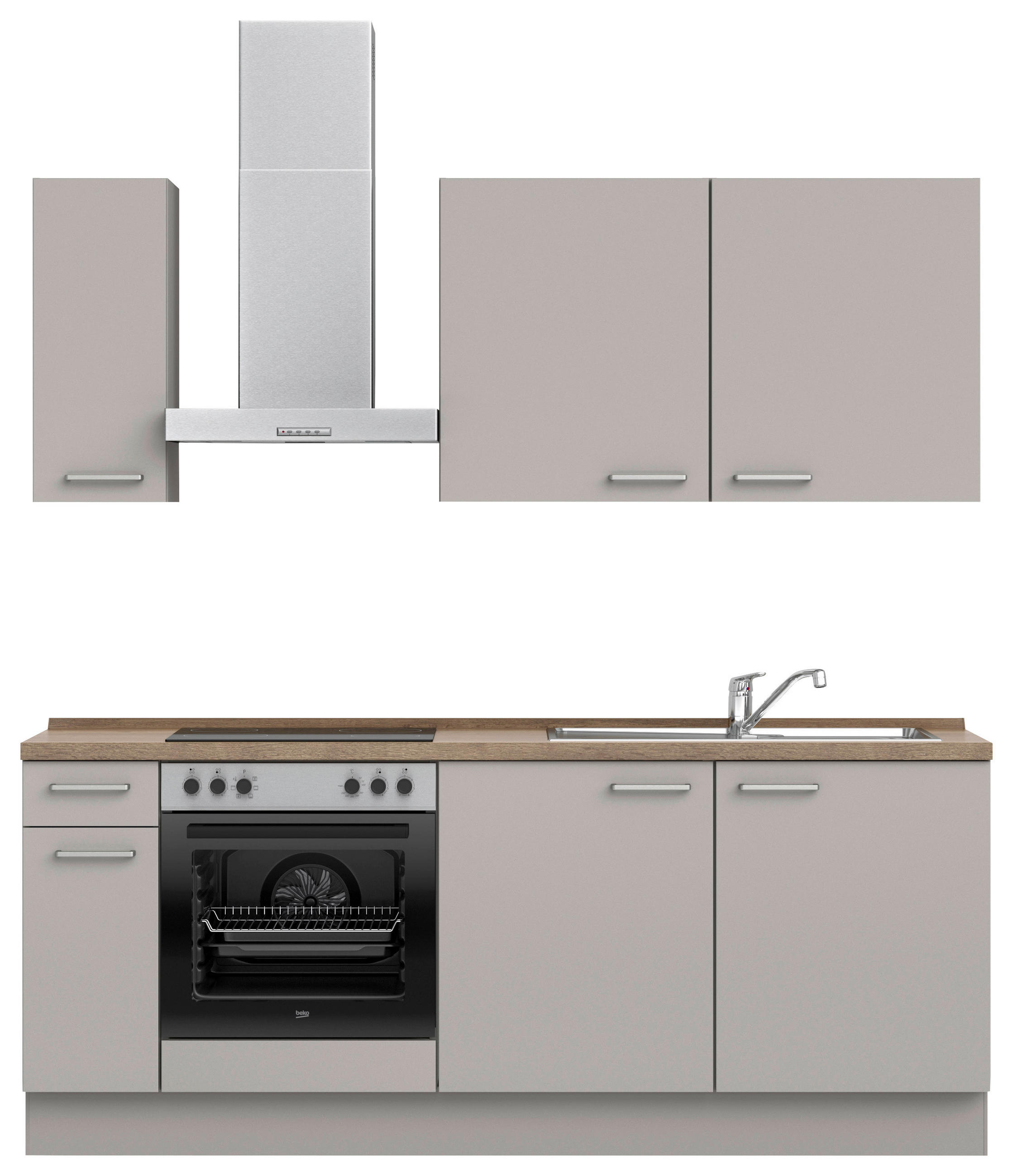 KÜCHENLEERBLOCK 210 cm   in Grau, Eiche dunkel  - Eiche dunkel/Edelstahlfarben, MODERN, Holzwerkstoff/Metall (210cm) - Nobilia