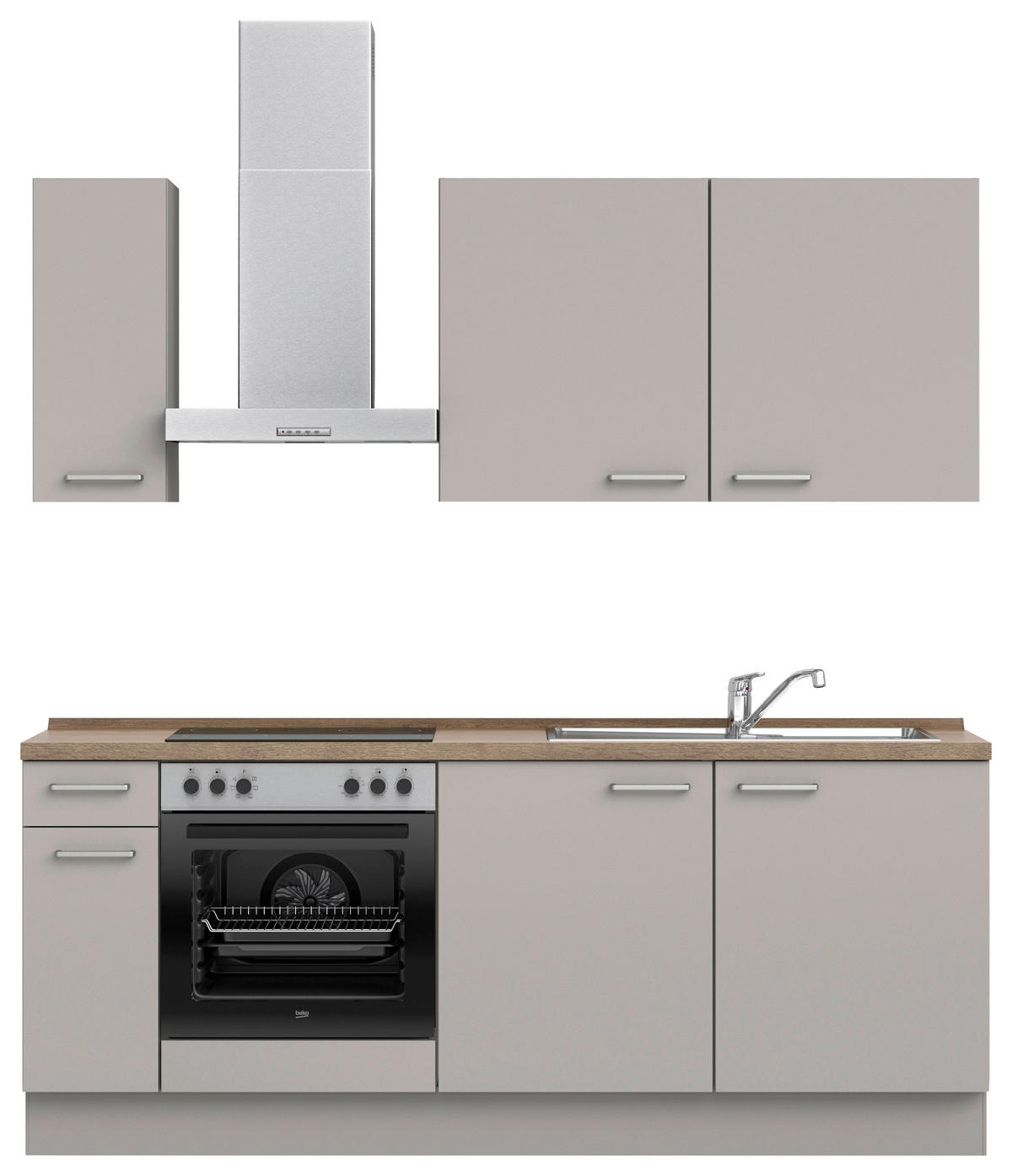 KÜCHENLEERBLOCK 210 cm   in Grau, Eiche dunkel  - Eiche dunkel/Edelstahlfarben, MODERN, Holzwerkstoff/Metall (210cm) - Nobilia