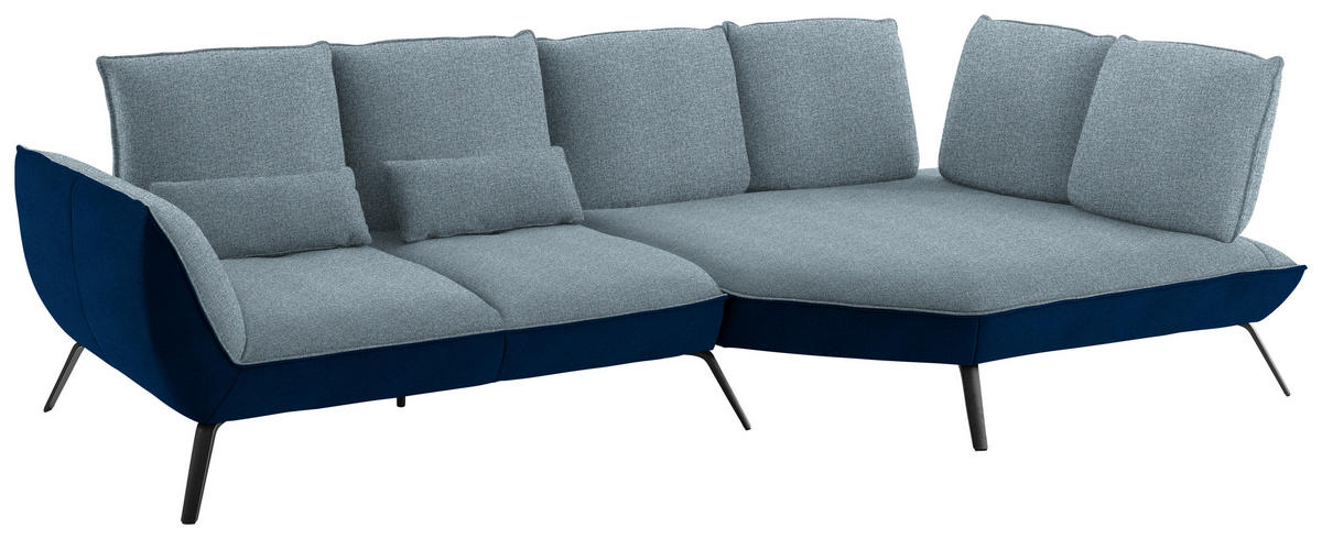ECKSOFA in Flachgewebe Blau  - Blau/Schwarz, Design, Textil/Metall (320/169cm) - Moderano