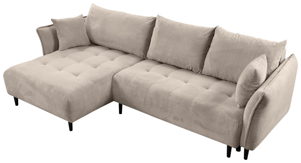ECKSOFA in Chenille Creme  - Creme/Schwarz, Konventionell, Holz/Textil (160/290cm) - MID.YOU