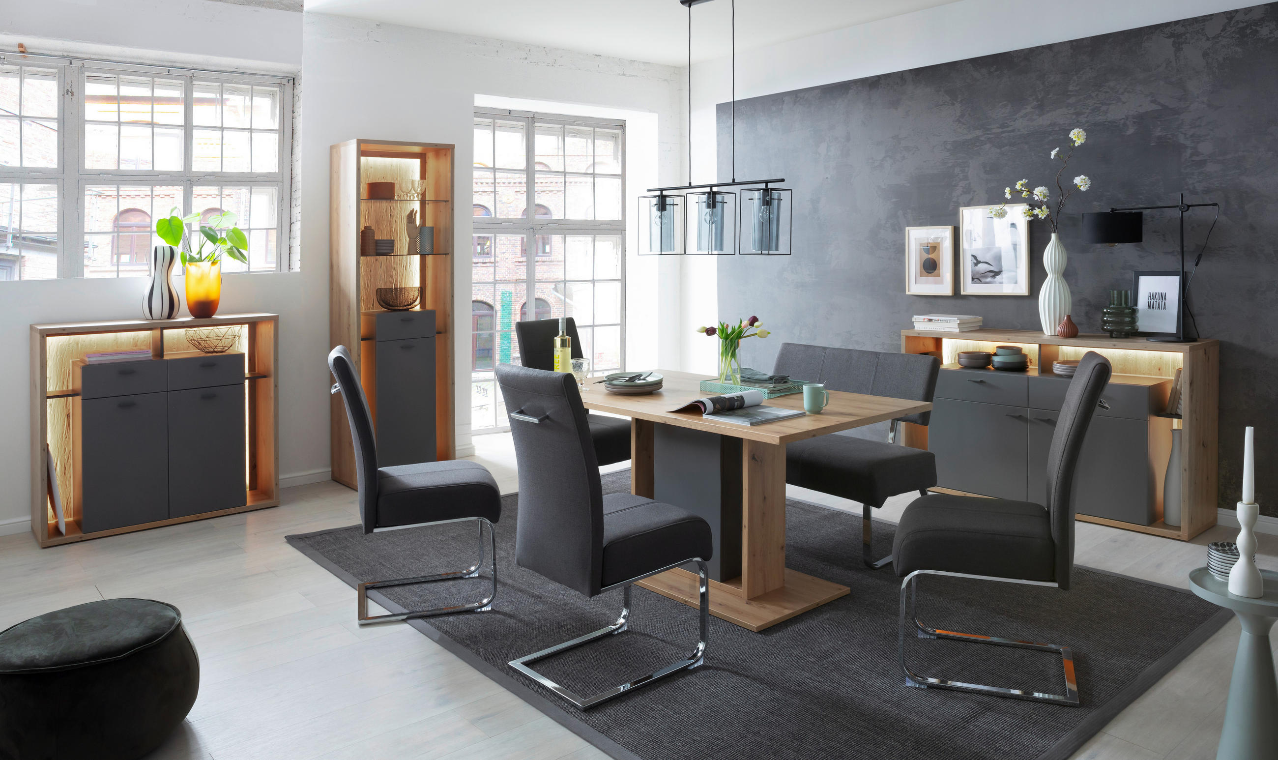 HIGHBOARD Colombo 115/108/40 cm  - Eichefarben/Grau, Design, Holzwerkstoff/Metall (115/108/40cm) - MID.YOU