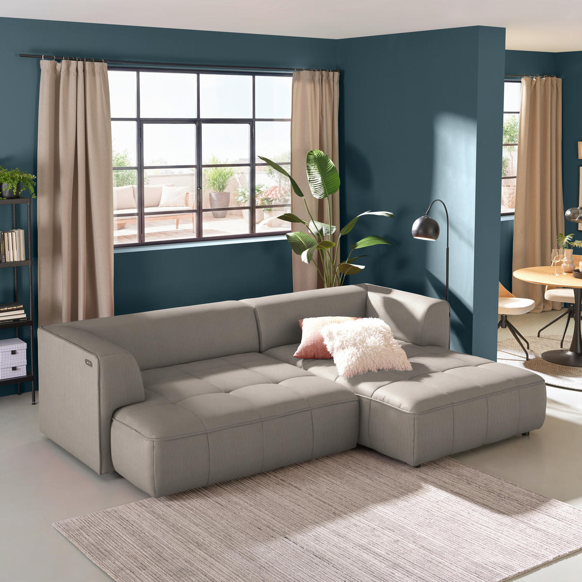ECKSOFA Taupe Feincord Zierkissen, Rückenkissen, Sitzvorzug  - Taupe/Schwarz, Design, Kunststoff/Textil (288/188cm) - Welnova