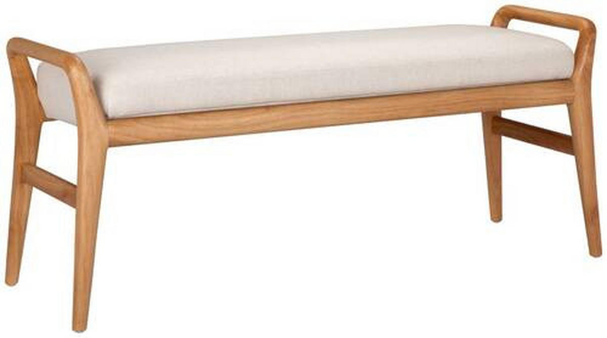 HOCKERBANK 119/51/39 cm Webstoff Naturfarben, Beige Kautschukholz massiv  - Beige/Naturfarben, Design, Holz/Textil (119/51/39cm) - MID.YOU