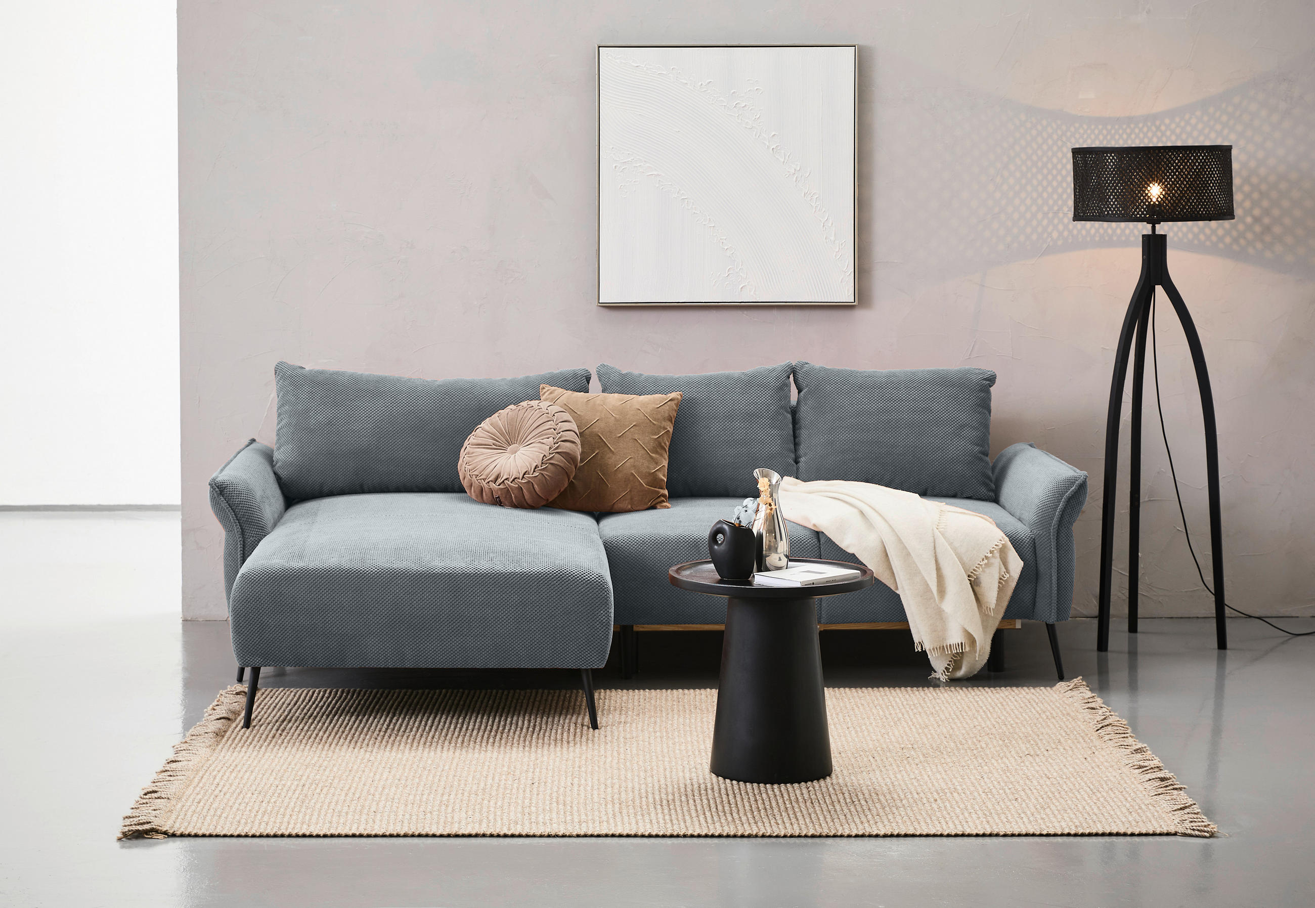ECKSOFA in Chenille Grau  164/255 cm  - Schwarz/Grau, KONVENTIONELL, Textil/Metall (164/255cm) - Carryhome