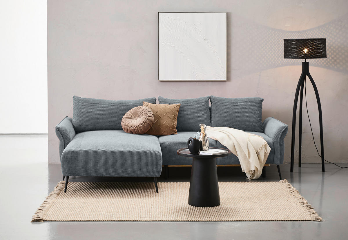 ECKSOFA Grau Chenille  - Schwarz/Grau, KONVENTIONELL, Textil/Metall (164/255cm) - Carryhome