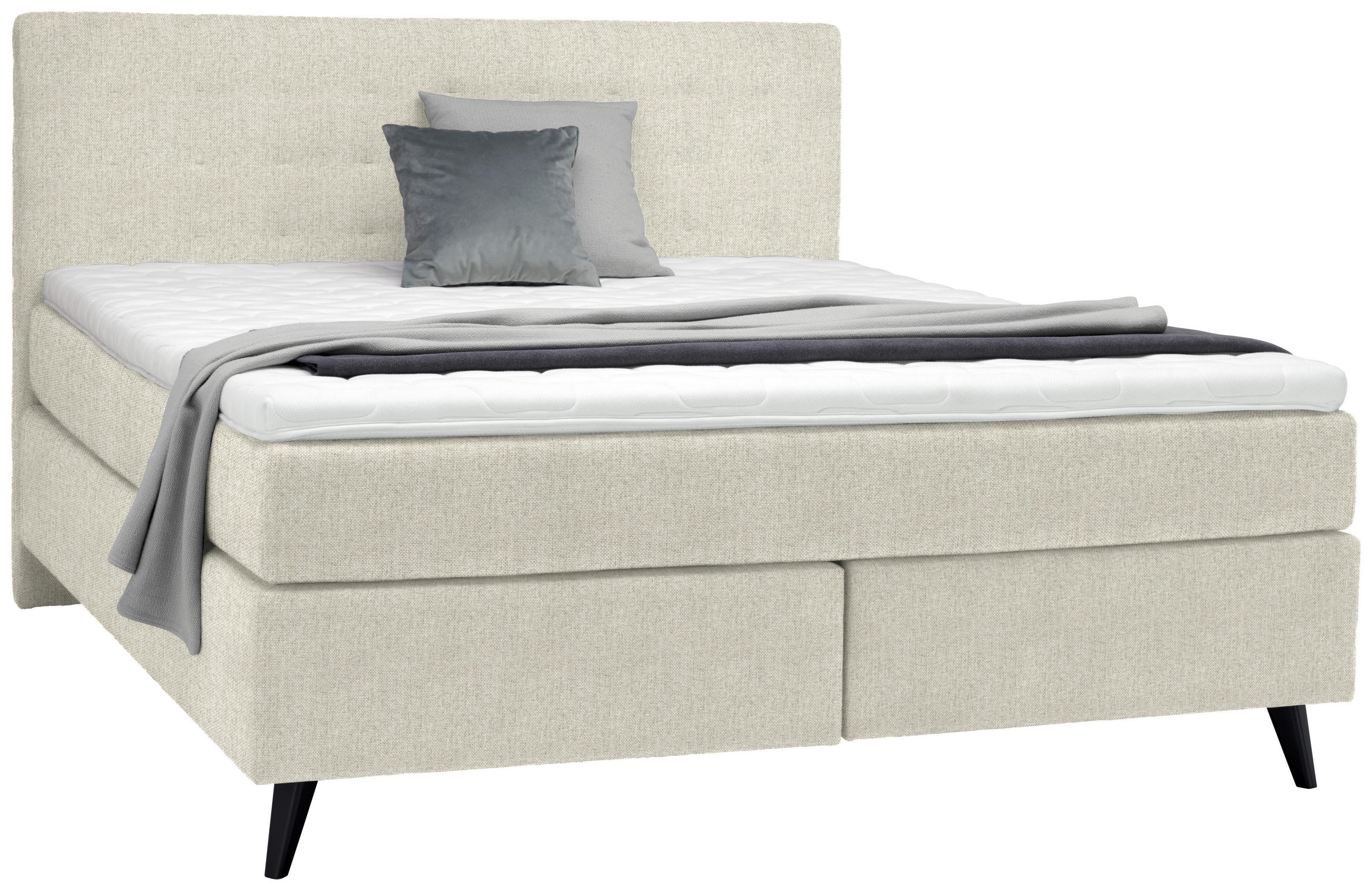 BOXSPRINGBETT 180/200 cm  in Creme  - Creme/Schwarz, Konventionell, Holz/Textil (180/200cm) - Voleo