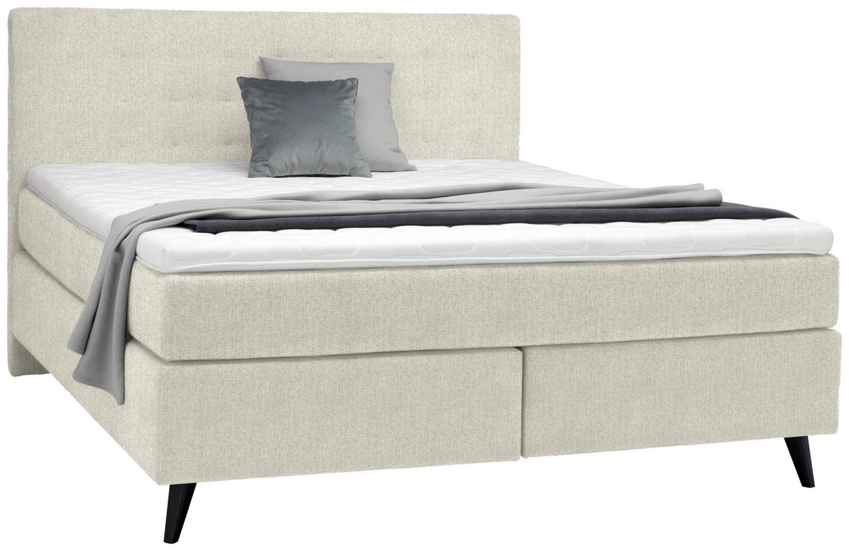 BOXSPRINGBETT 180/200 cm  in Creme  - Creme/Schwarz, KONVENTIONELL, Holz/Textil (180/200cm) - Voleo