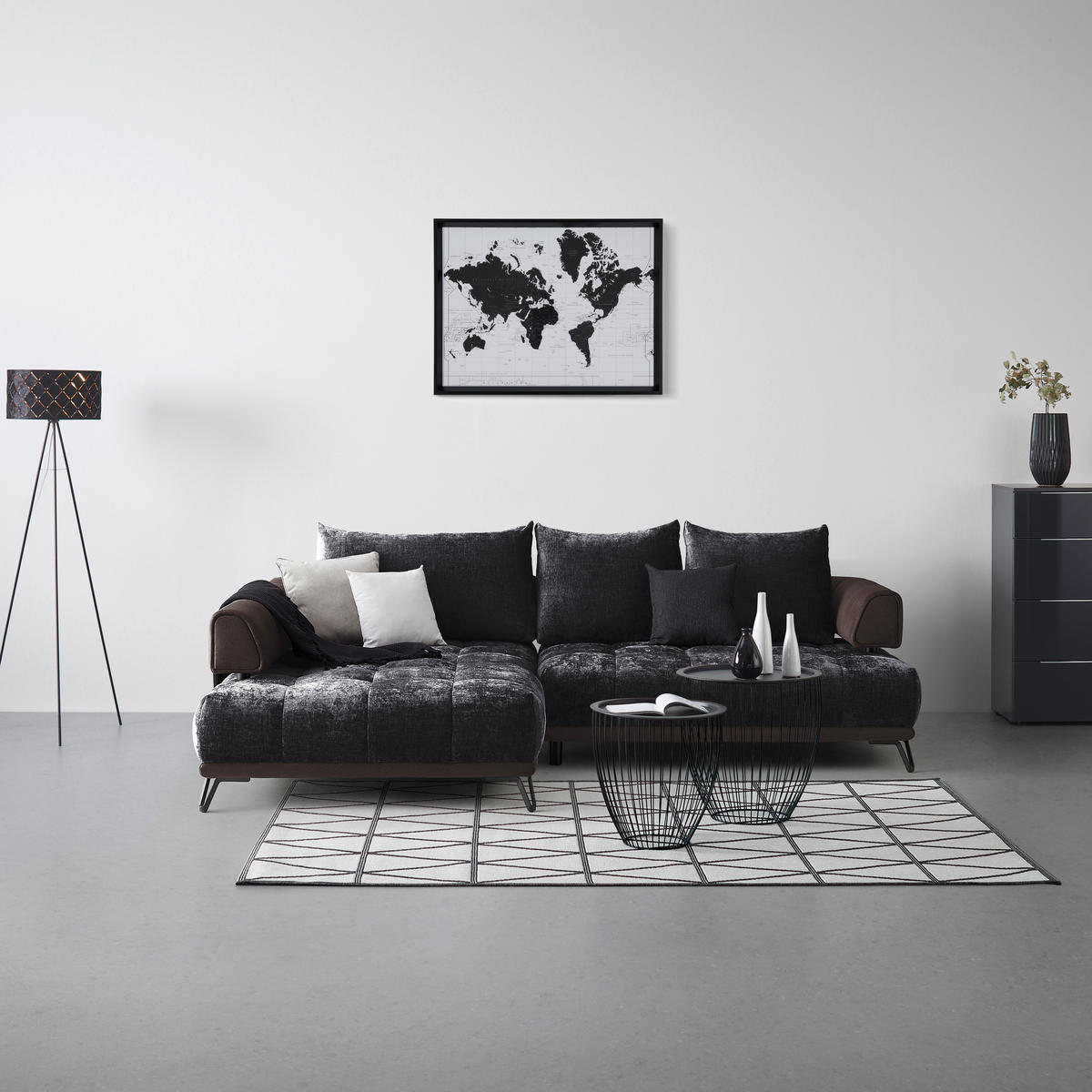 HÖRNSOFFA i antracit  - svart/antracit, Modern, metall/textil (184/262cm) - MID.YOU