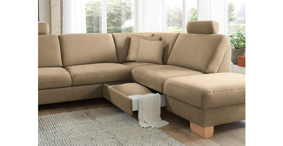 ECKSOFA in Mikrofaser Beige  286/236 cm  - Wildeiche/Beige, Natur, Holz/Textil (286/236cm) - Voleo