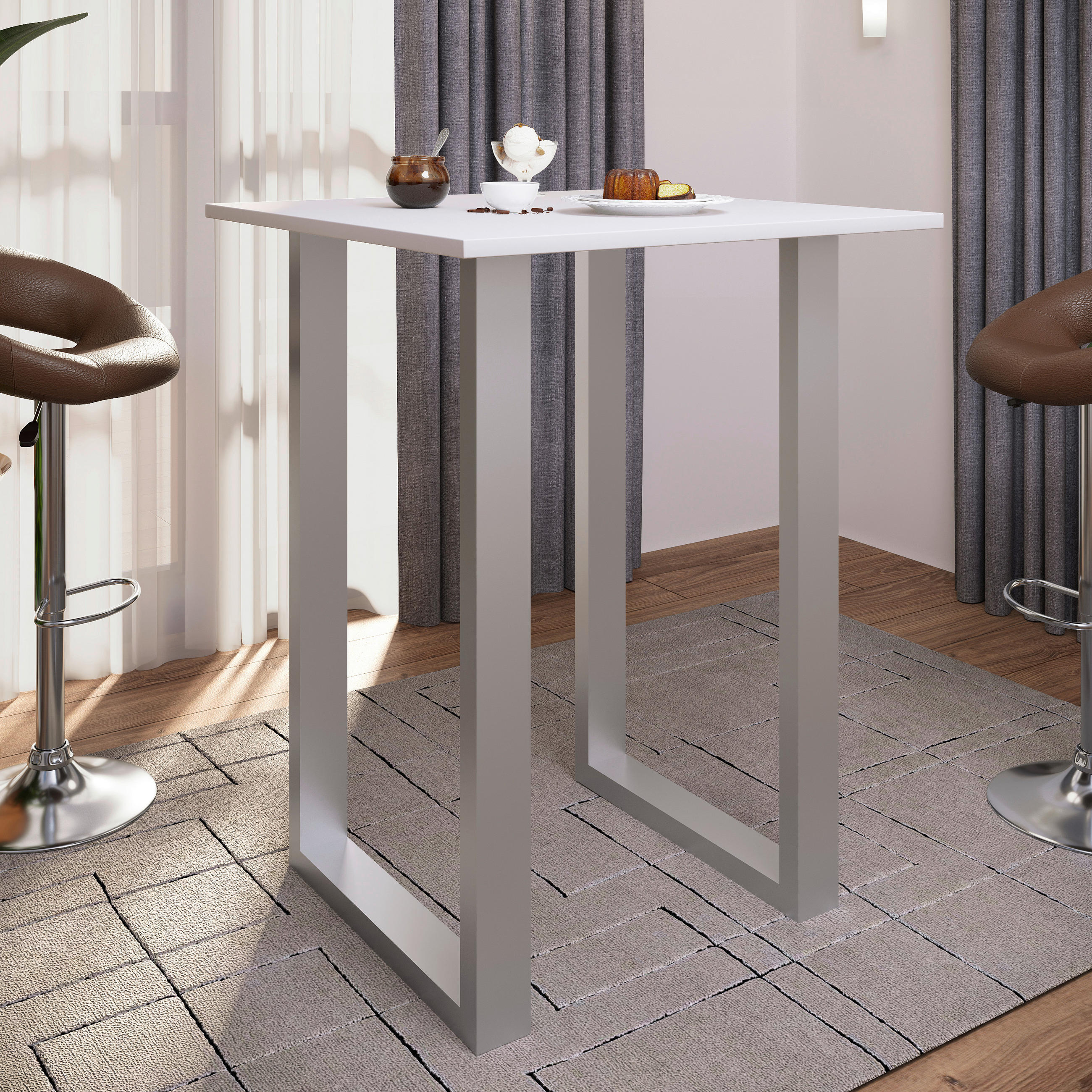 BARTISCH in Metall, Holzwerkstoff 80/102/80 cm   - Silberfarben/Weiß, KONVENTIONELL, Holzwerkstoff/Metall (80/102/80cm)