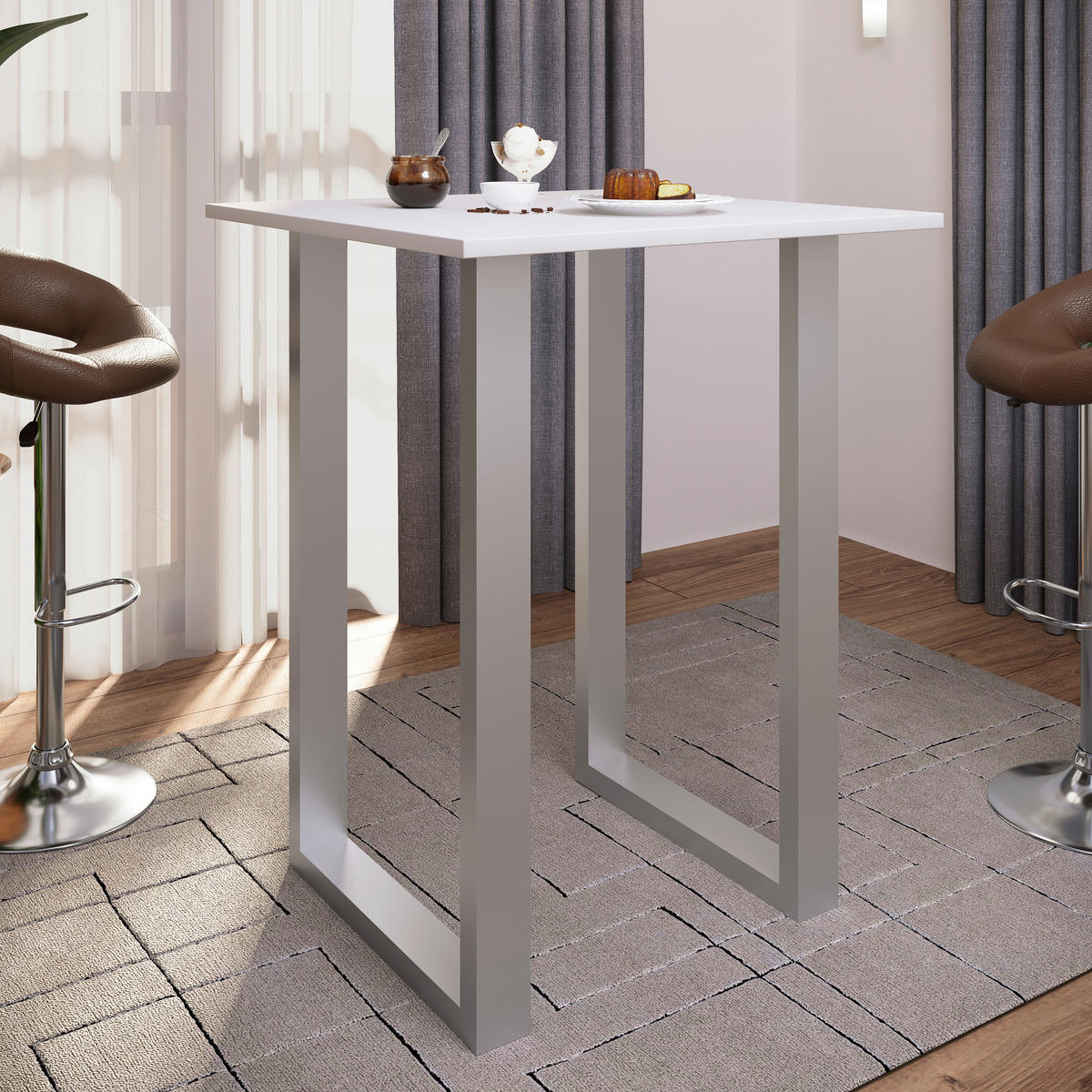 BARBORD i metall, trämaterial  80/102/80 cm  - vit/silver, Klassisk, metall/trämaterial (80/102/80cm)