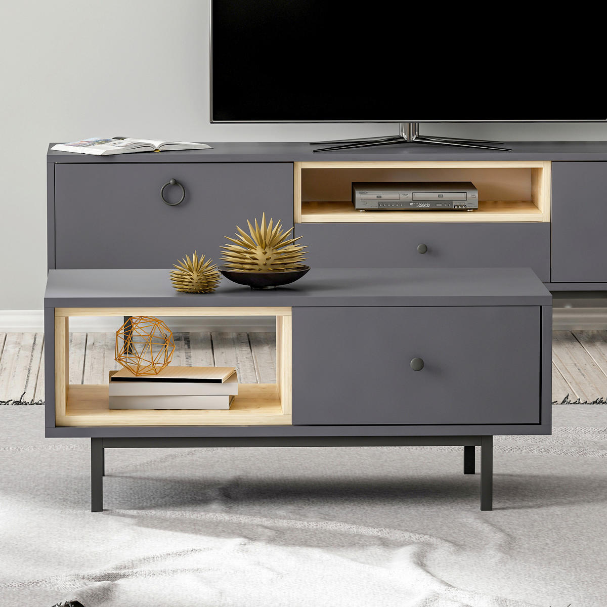 SOFFBORD - svart/antracit, Design, metall/trämaterial (90/45/40cm) - Livetastic