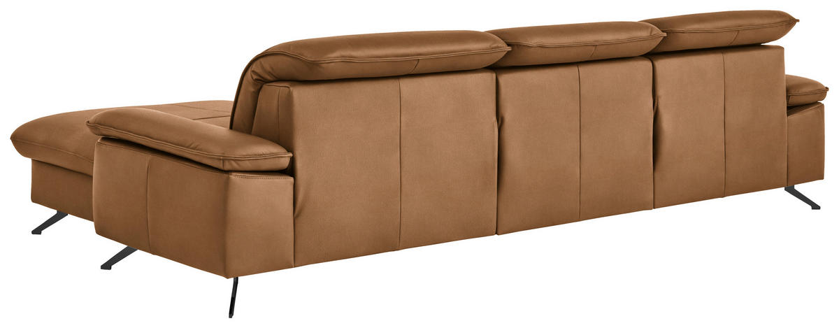 ECKSOFA  Echtleder Cognac  - Cognac/Schwarz, Design, Leder/Metall (307/169cm) - Beldomo Premium