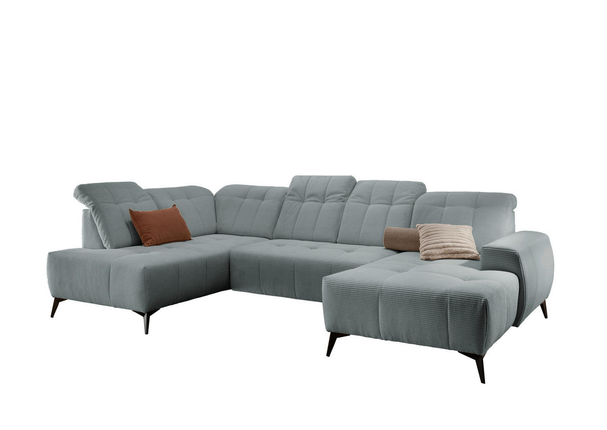 WOHNLANDSCHAFT SANO Hellblau Cord  - Schwarz/Hellblau, MODERN, Textil/Metall (200/337/180cm) - Livetastic