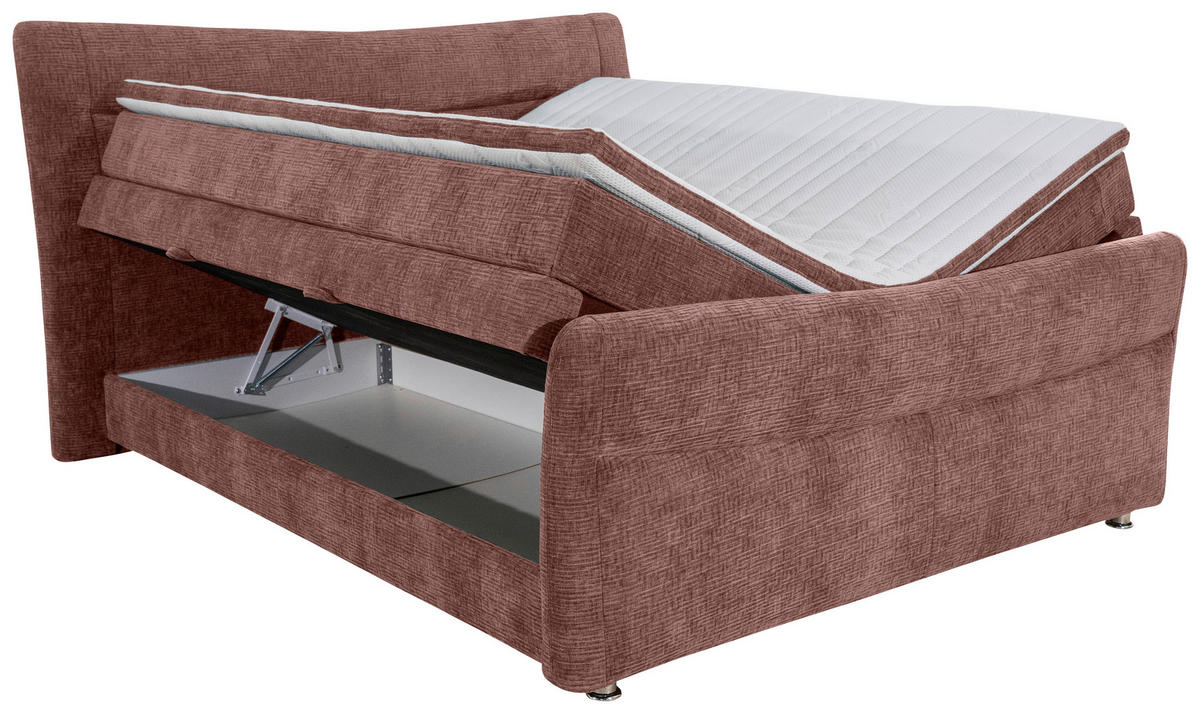 BOXSPRINGBETT 180/200 cm  in Rotbraun  - Chromfarben/Rotbraun, KONVENTIONELL, Textil/Metall (180/200cm) - Esposa