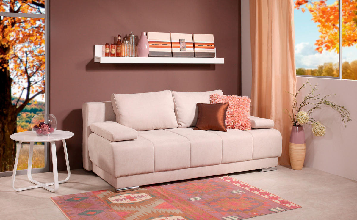 3-SED,  bež tekstil  - barve niklja/bež, Design, umetna masa/tekstil (200/90/95cm) - Cantus