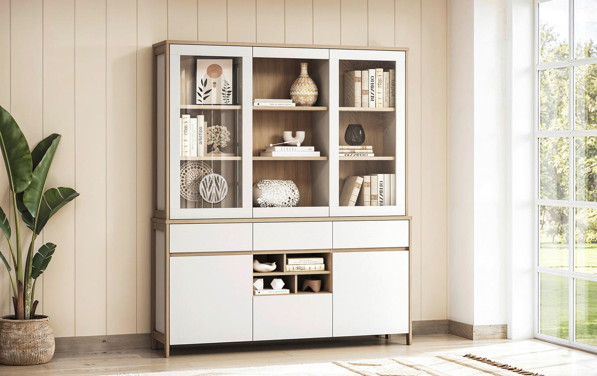 BUFFET 164/195/39 cm  in Weiß  - Eichefarben/Weiß, Design, Holzwerkstoff (164/195/39cm) - MID.YOU