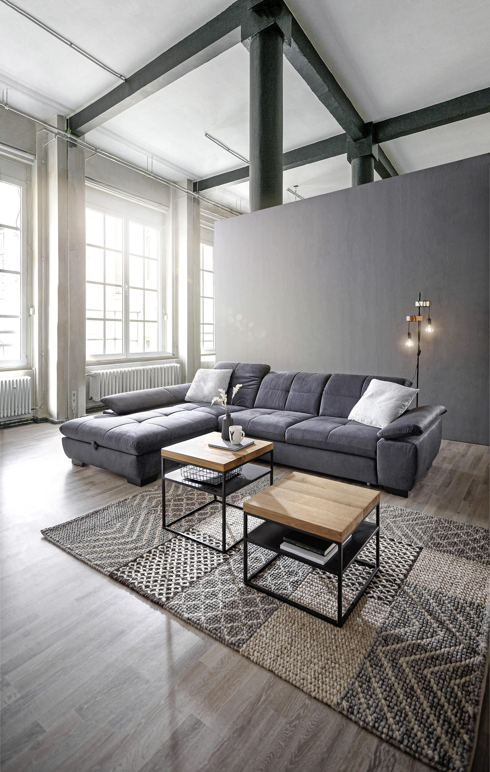 ECKSOFA Grau Velours  - Schwarz/Grau, Design, Textil (204/297cm) - Xora