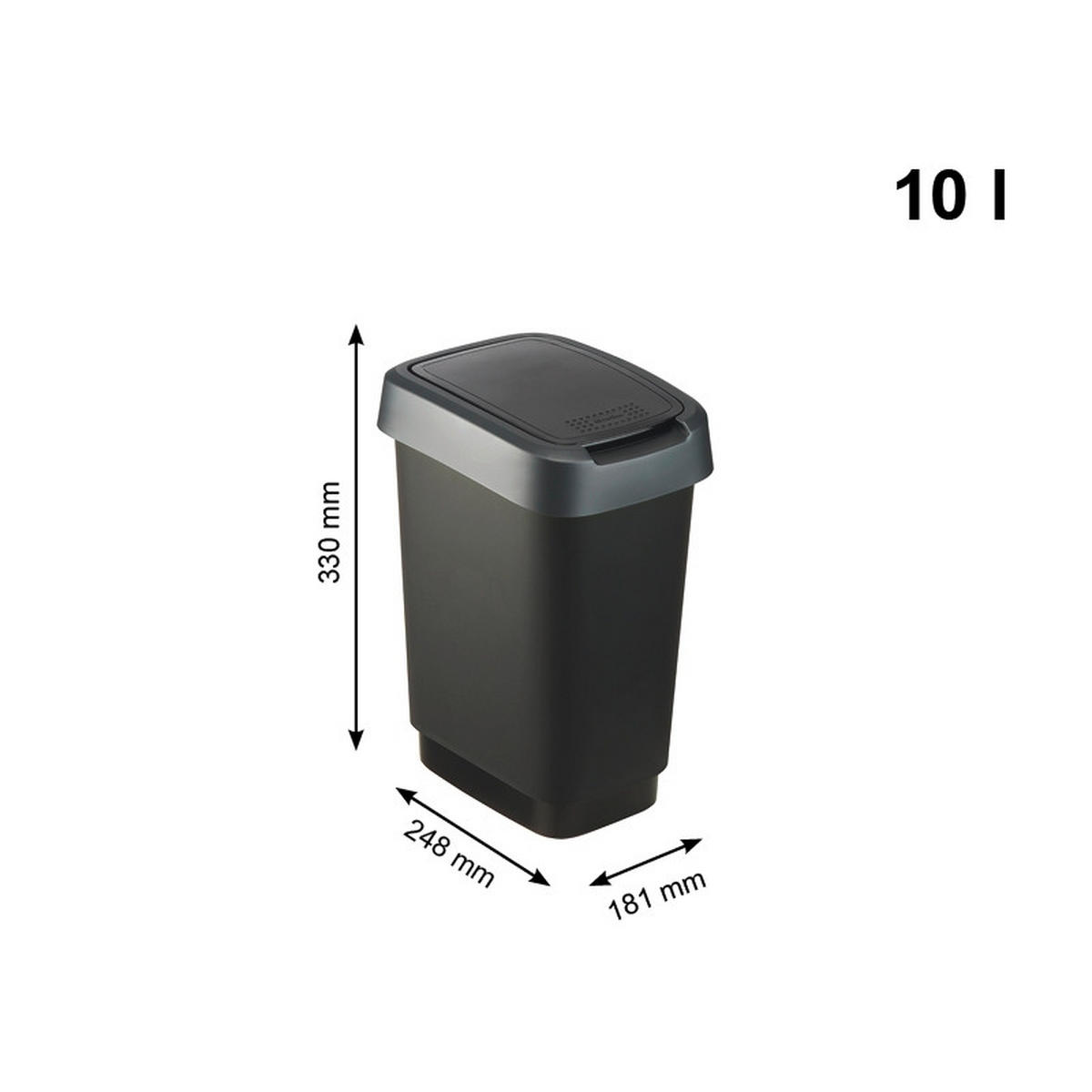 ABFALLEIMER Kunststoff   - Dunkelgrau/Schwarz, Basics, Kunststoff (24,8/18,1/33cm) - Rotho