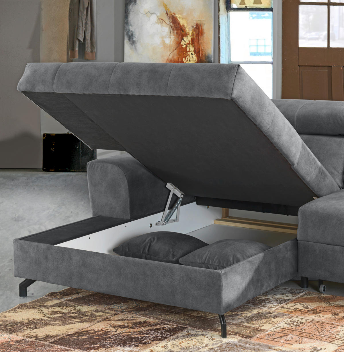 SAROKKANAPÉ textil szürke  - fekete/szürke, Design, textil/fém (181/267cm) - Carryhome