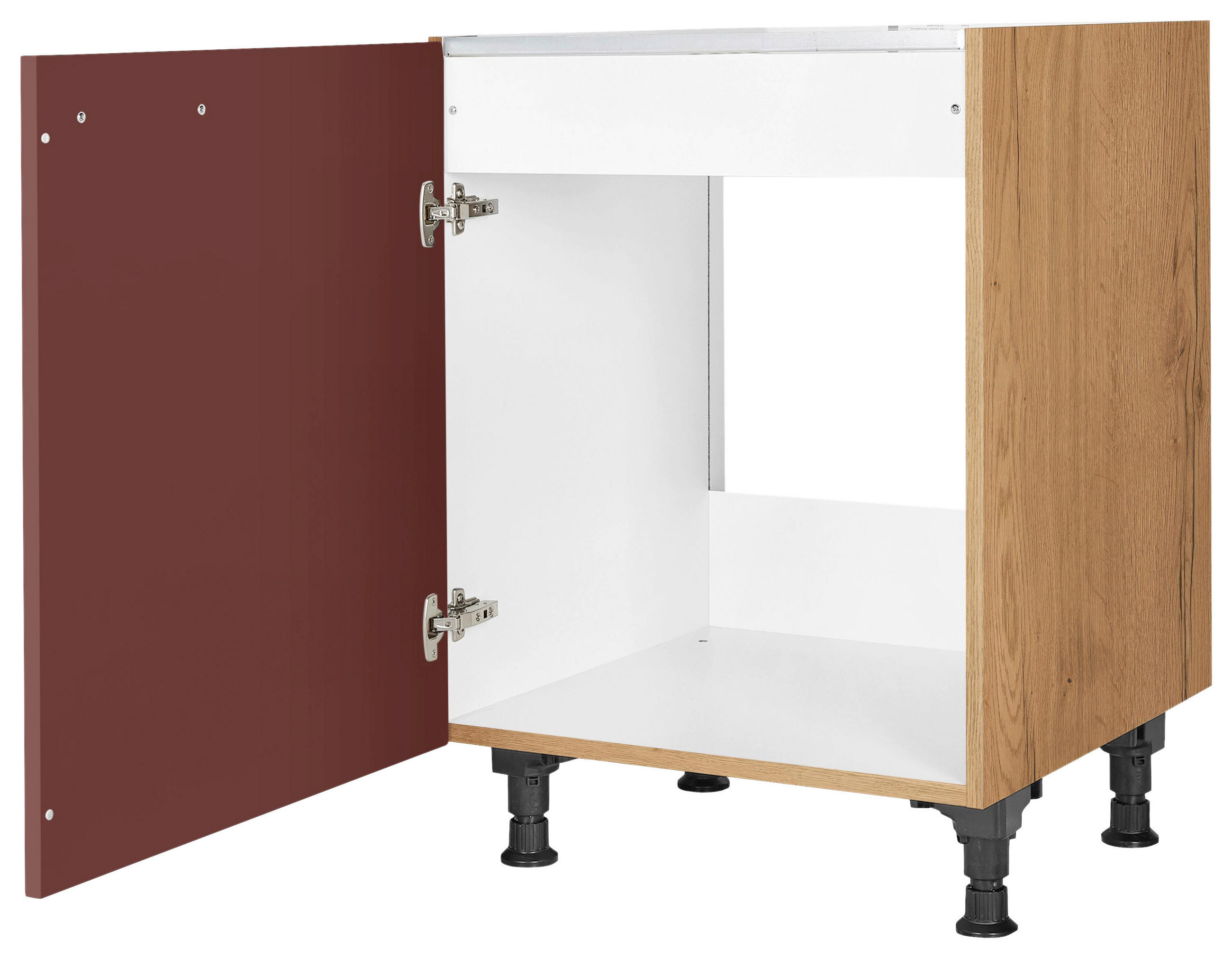 SPÜLENUNTERSCHRANK 60/87/56 cm in Rot, Eichefarben - Eichefarben/Rot, MODERN, Holzwerkstoff/Metall (60/87/56cm) - Nobilia
