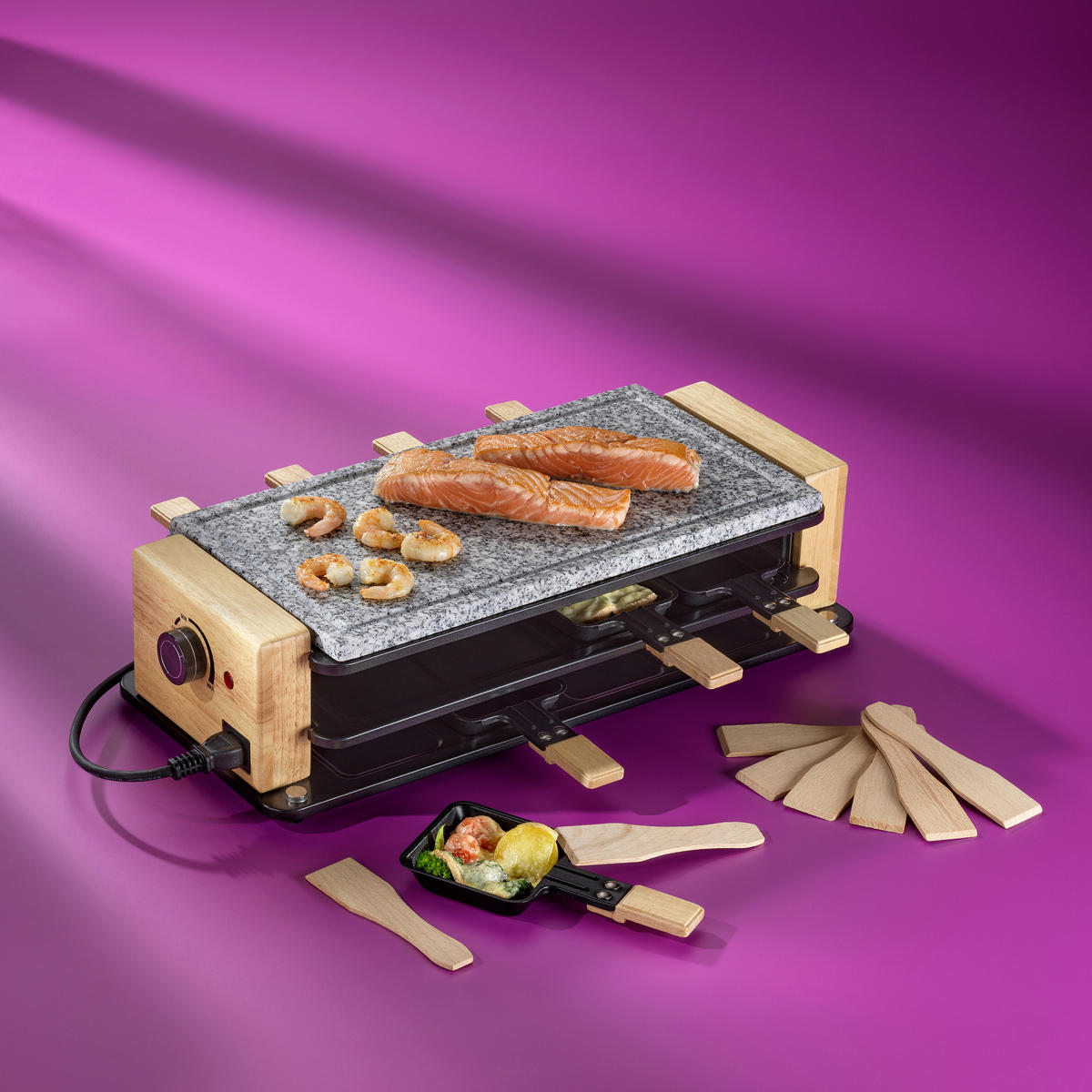 RACLETTE-GRILL Bedretto  - Schwarz, Basics, Stein (49/20.5/12.5cm) - Kela
