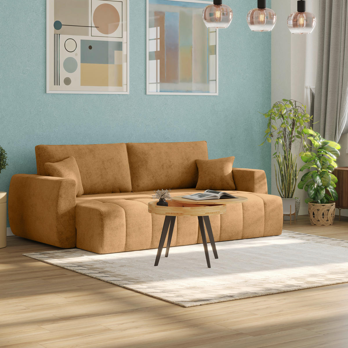 SCHLAFSOFA  mit Stoffauswahl Webstoff Terracotta  - Terracotta/Schwarz, MODERN, Holz/Textil (245/74-90/104cm) - MID.YOU