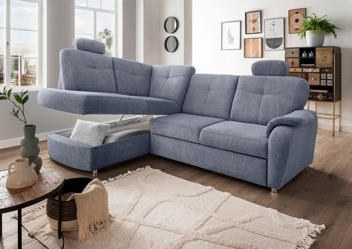 ECKSCHLAFSOFA in Chenille Hellblau  - Chromfarben/Hellblau, Modern, Kunststoff/Textil (180/264cm) - Livetastic