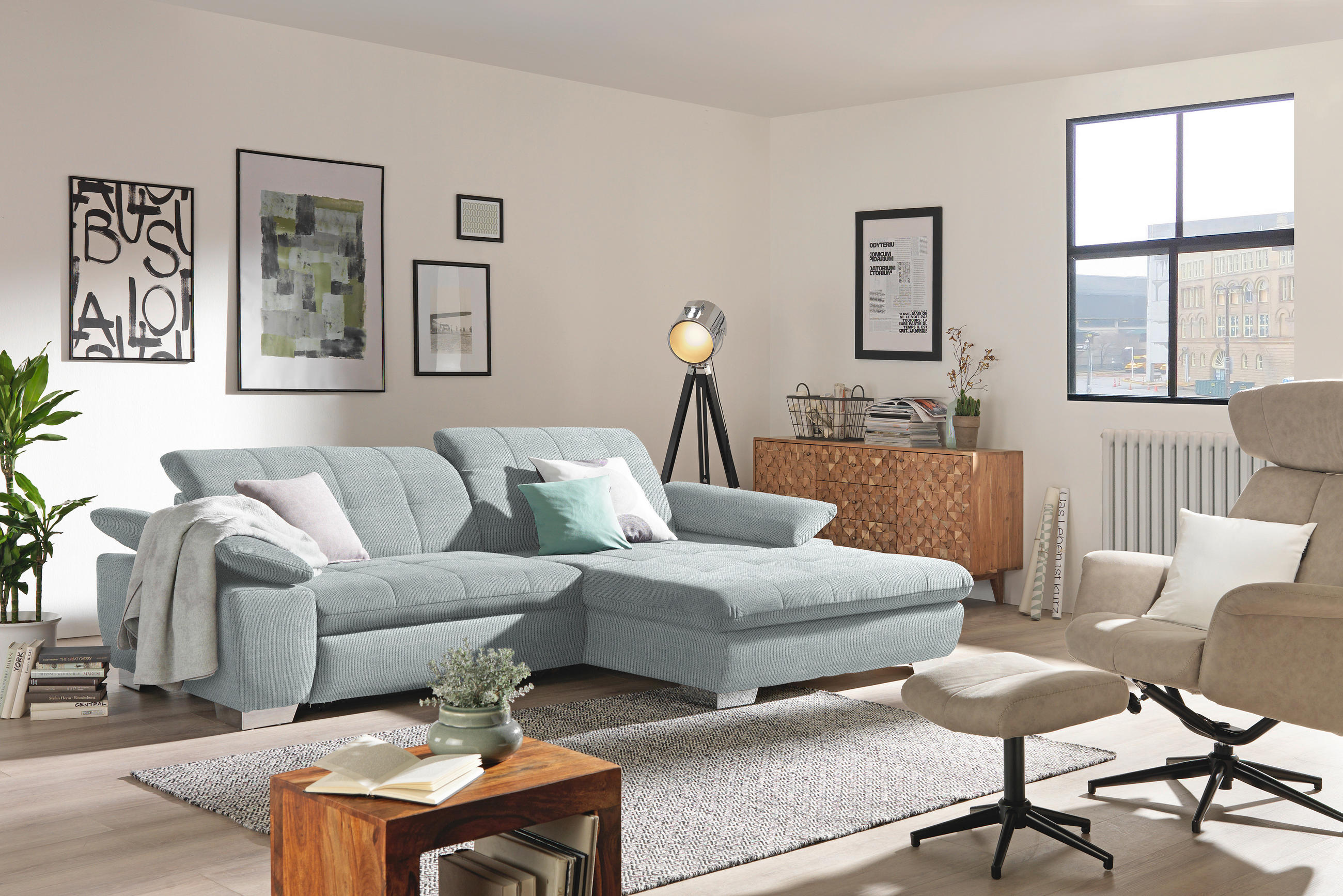ECKSOFA in Mikrofaser Platinfarben  - Platinfarben/Chromfarben, Design, Textil/Metall (265/180cm) - Carryhome