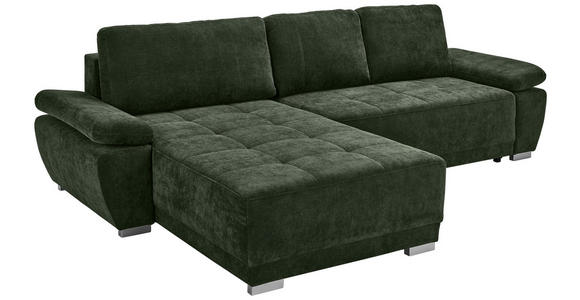 ECKSOFA  in Chenille Dunkelgrün  - Dunkelgrün/Silberfarben, KONVENTIONELL, Holz/Textil (187/293cm) - Carryhome