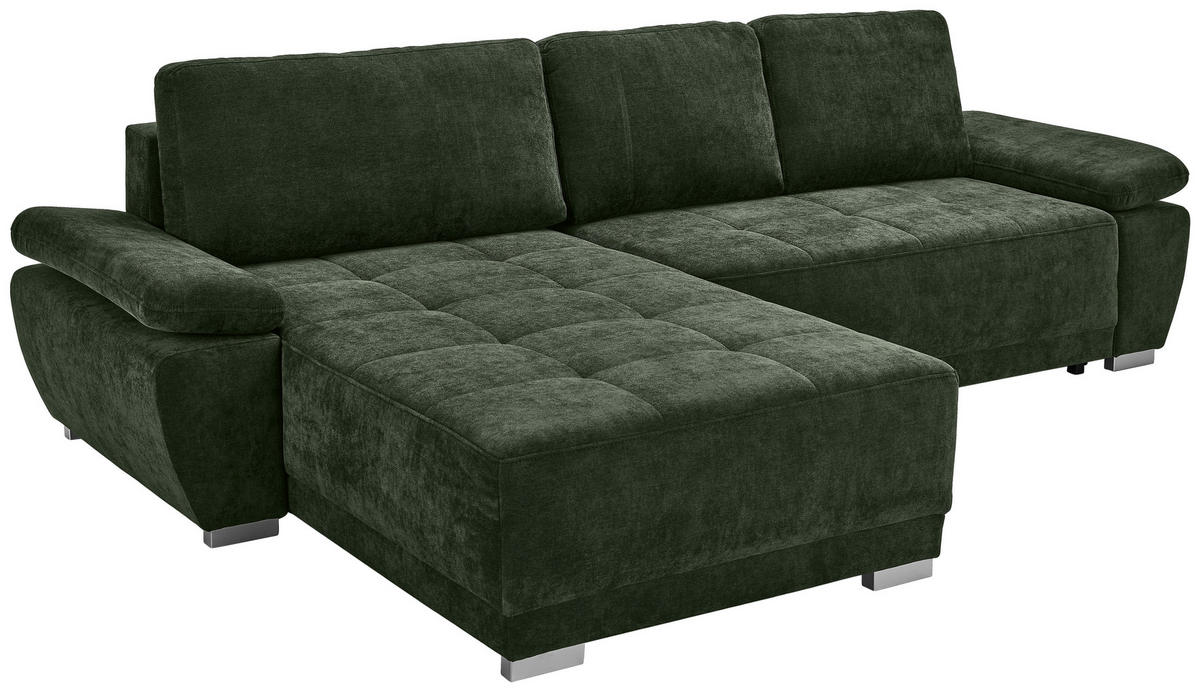 ECKSOFA Dunkelgrün Chenille  - Dunkelgrün/Silberfarben, KONVENTIONELL, Holz/Textil (187/293cm) - Carryhome