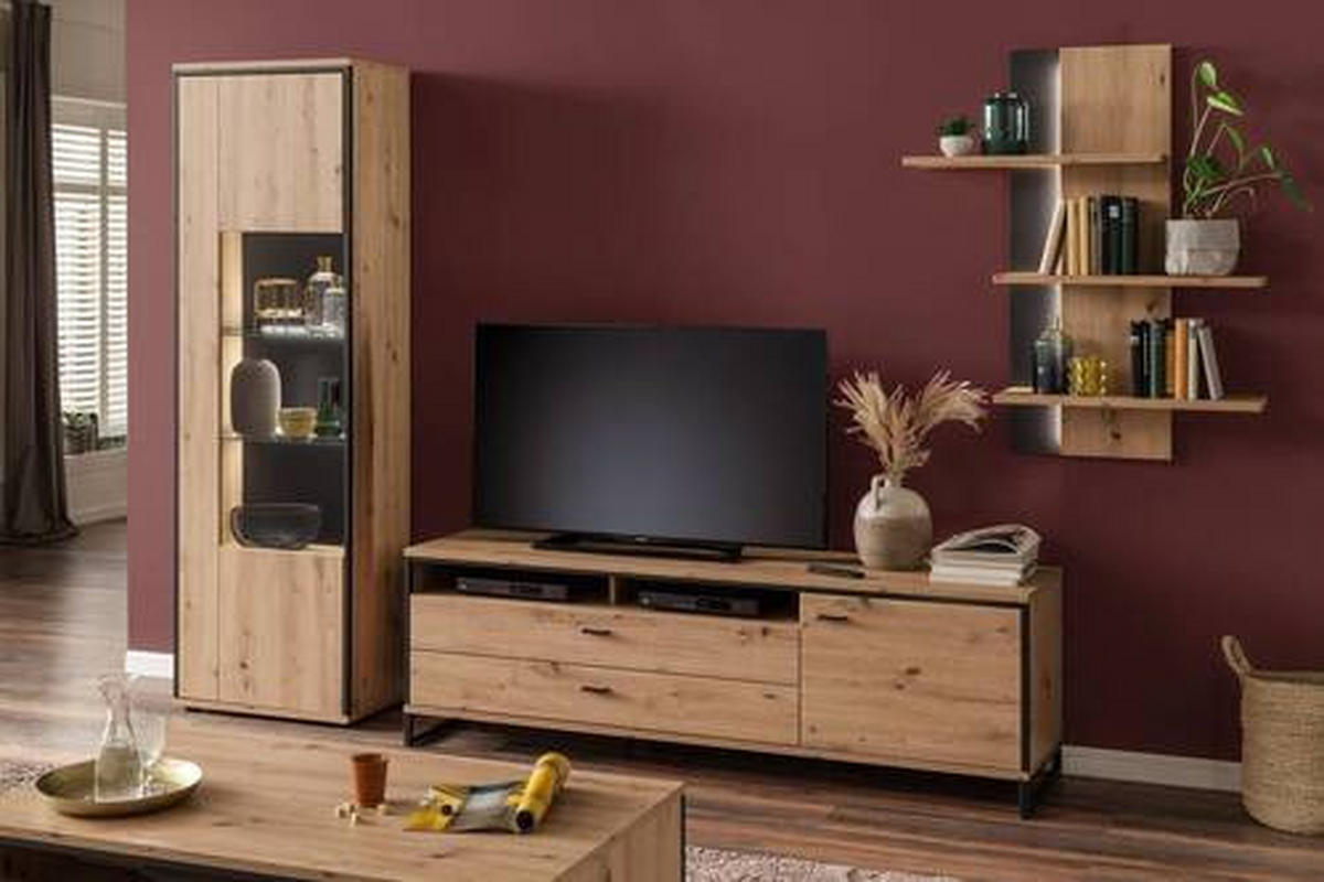 KOMODA POD TELEVIZI, antracitová, barvy dubu, 183/60/50 cm - barvy dubu/antracitová, Design, kov/kompozitní dřevo (183/60/50cm) - MID.YOU