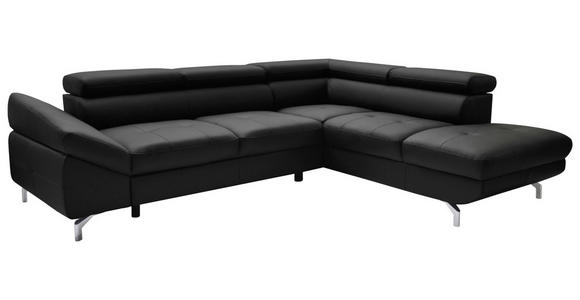 ECKSOFA Schwarz Echtleder  - Silberfarben/Schwarz, Design, Leder/Metall (270/220cm) - Novel