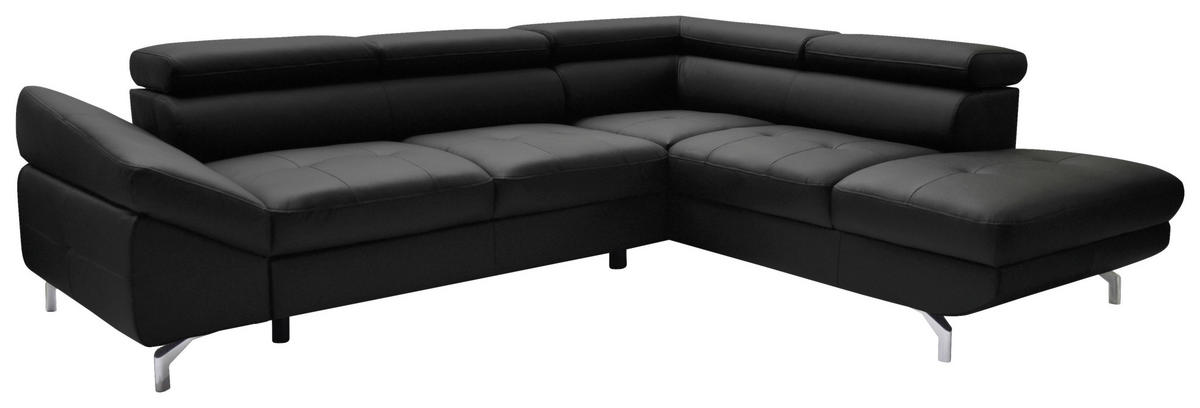 ECKSOFA in Echtleder Schwarz  - Silberfarben/Schwarz, Design, Leder/Metall (270/220cm) - Novel