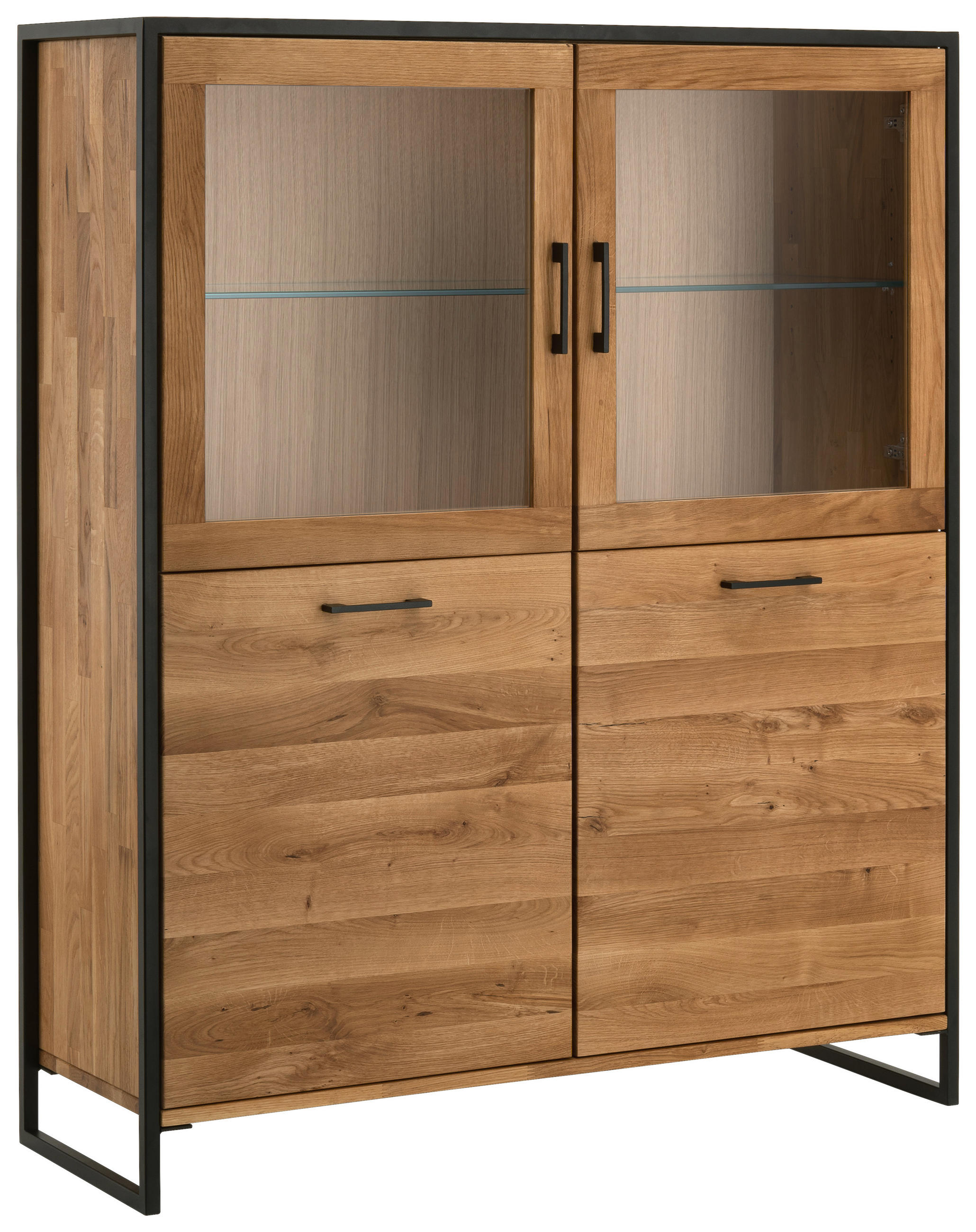 HIGHBOARD  115/138/39 cm  - Wildeiche/Schwarz, Design, Glas/Holz (115/138/39cm) - Linea Natura