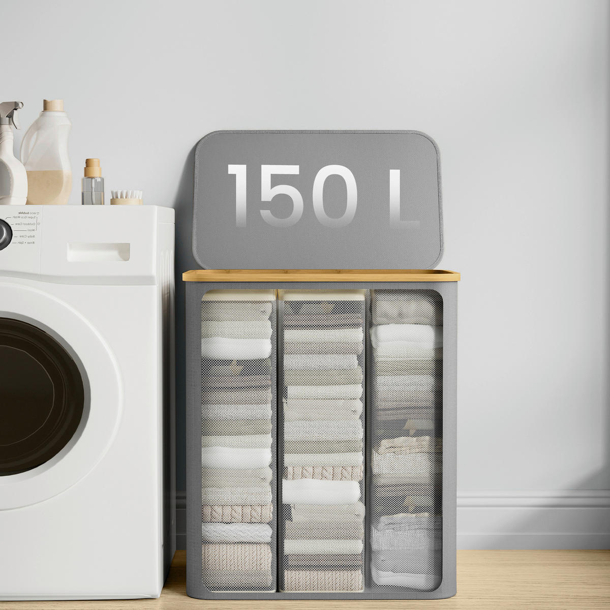 WÄSCHEKORB - Grau, Trend, Naturmaterialien/Kunststoff (60/70,5/38,5cm) - Boxxx