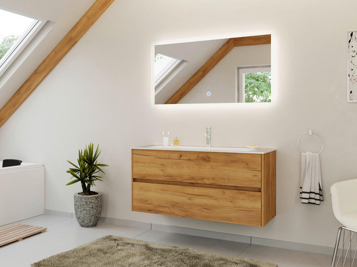 BADEZIMMER 2-teilig  in 120 cm  - Eichefarben/Weiß, Basics, Holzwerkstoff/Stein (120cm) - MID.YOU