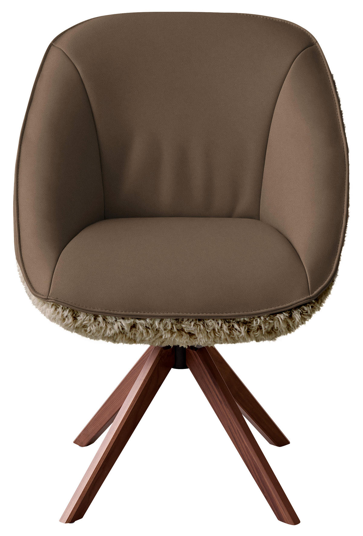 ARMLEHNSTUHL  Beinauswahl, Lederauswahl, Stoffauswahl, inklusive Armlehnen, automatische Rückholfunktion, gepolsterte Armlehnen, Sitzfläche 320° drehbar Hochflor Echtleder  - Nussbaumfarben/Blaugrau, Design, Leder/Holz (61/89/70cm) - Koinor