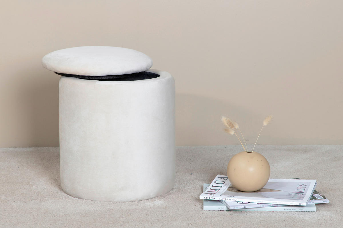 POUF Samt 32/40/32 cm  - Creme, Design, Textil (32/40/32cm) - Livetastic