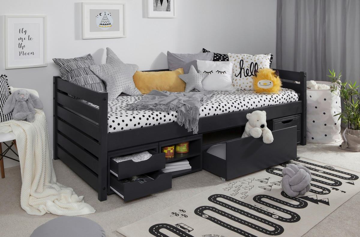 STAURAUMBETT 90/200 cm  in Grau   - Grau, Modern, Holz (90/200cm) - MID.YOU