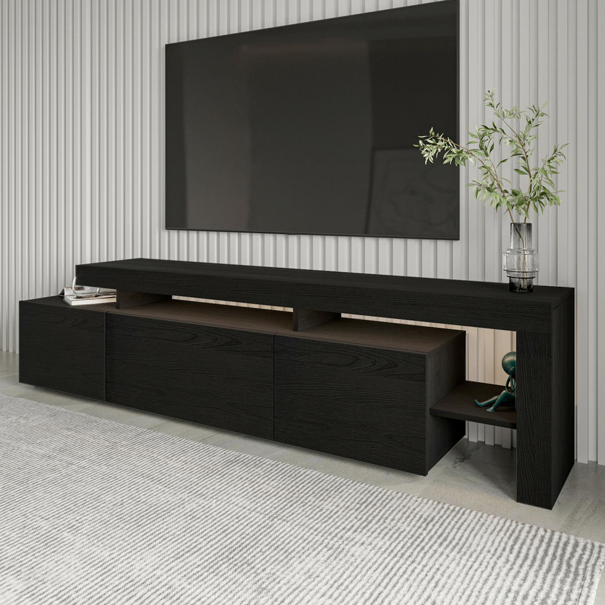 LOWBOARD Beliz TV-Schrank  in 192/53/37 cm  - Schwarz, Design, Holzwerkstoff (192/53/37cm) - Livetastic