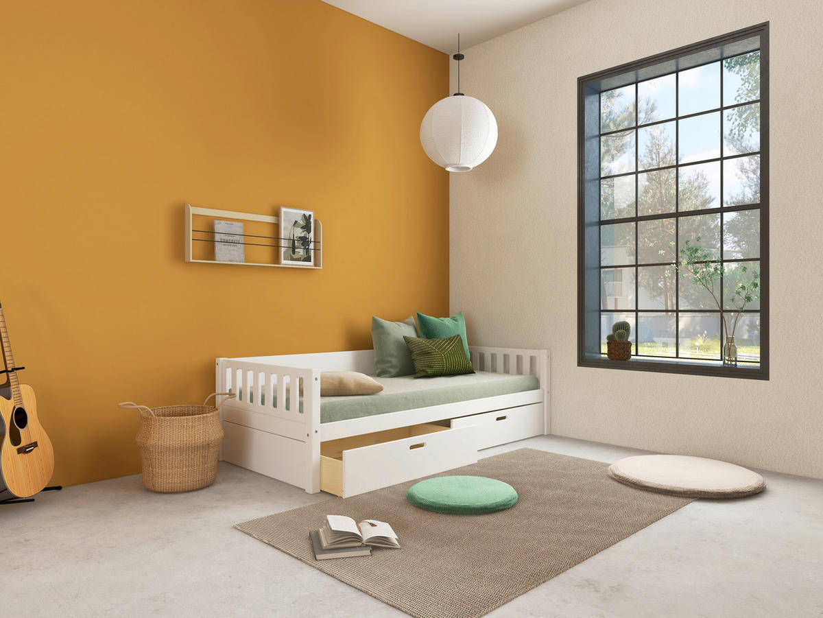 BETT 90/200 cm,  in Weiß, Rollrost, Bettschubladen  - Weiß, MODERN, Holz (90/200cm) - Chameo