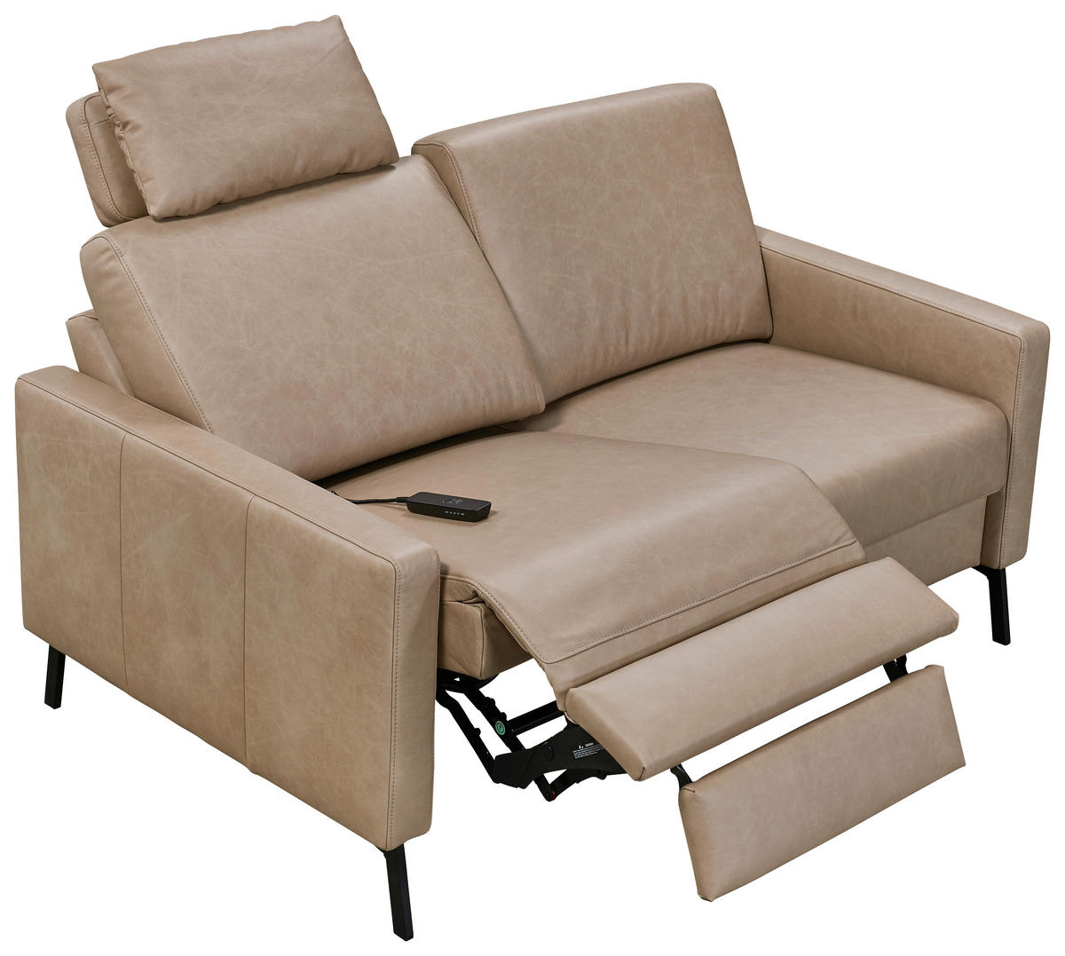 2-SITZER-SOFA Taupe Echtleder  - Taupe/Schwarz, KONVENTIONELL, Leder/Metall (148/86/89cm) - Pure Home Comfort