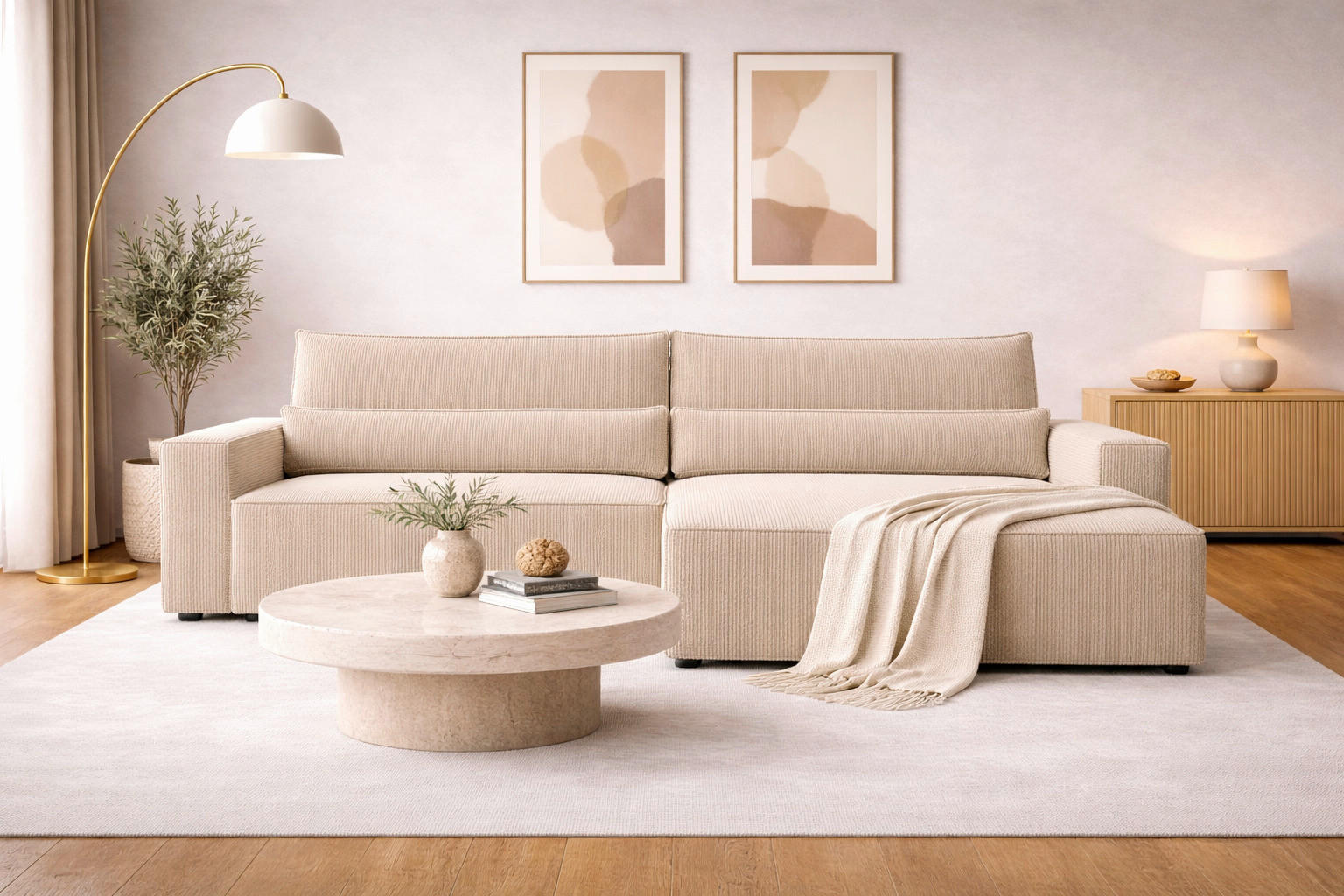 ECKSOFA BRAZIL L Hellbraun Rückenkissen, Schlaffunktion, Rücken echt, Stauraum  - Hellbraun/Schwarz, Design, Kunststoff/Textil (290/200cm) - MID.YOU