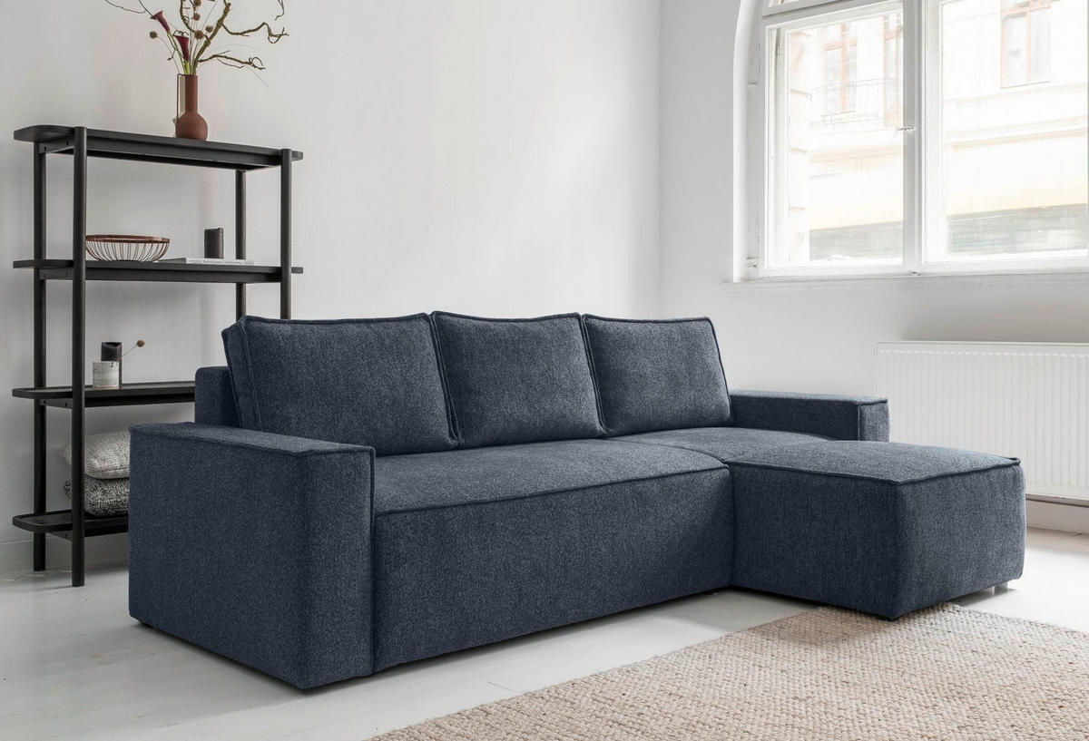 KUTNA GARNITURA tekstil  tamno plava   - bijela/siva, Design, tekstil/plastika (250/156cm) - MID.YOU
