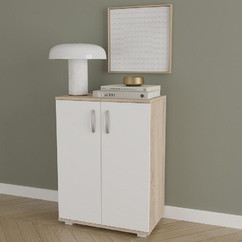 KOMODA   60/35/82 cm   bijela, hrast Sonoma  - bijela/boje aluminija, Design, drvni materijal/metal (60/35/82cm)